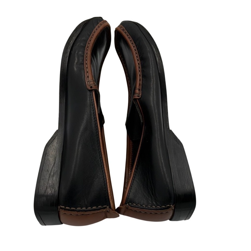 F. by Faconnable Black Brown Leather Loafers Square‎ Moc Toe Shoes Size 37 - Picture 10 of 11